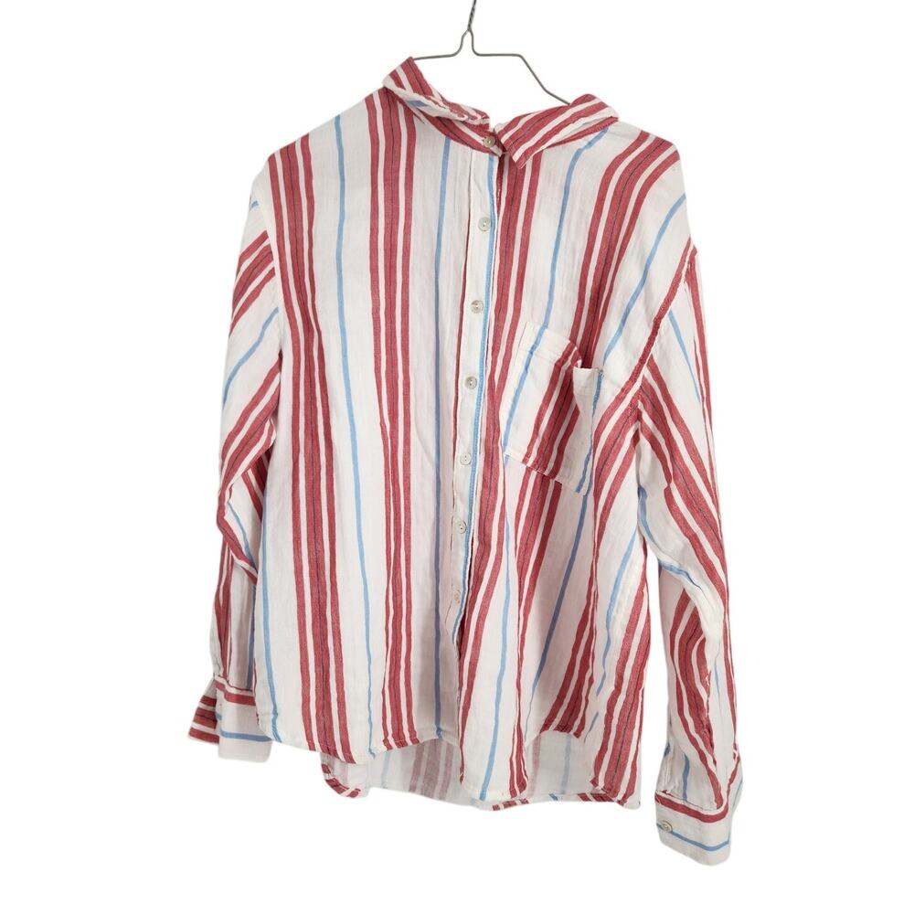 Maurices Vertical Striped Long Sleeve Button Down Cotton Top Womens Size Large L